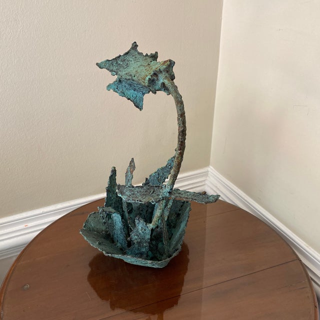 Verdigris Early 21st Century Bronze Artist Made Brutalist Style Flower Sculpture For Sale - Image 8 of 11