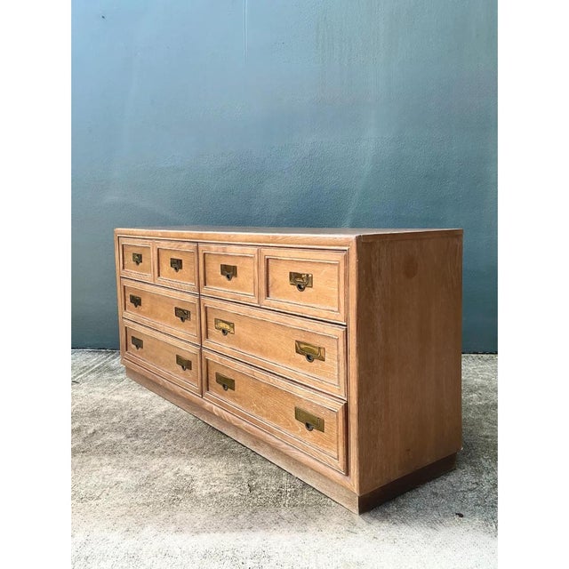 Mid-Century Modern Vintage Brass Handle Campaign Dresser For Sale - Image 3 of 12