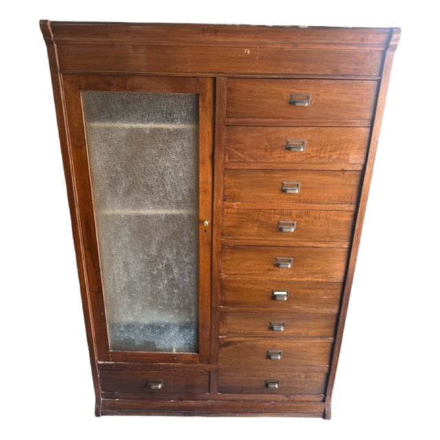 Cabinet with Chest of Drawers and Display Cabinet in Walnut, Early 1900s For Sale
