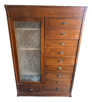 Cabinet with Chest of Drawers and Display Cabinet in Walnut, Early 1900s