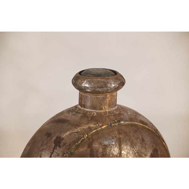 Antique Indian Metal Surahi Decorative Water Vessel, Early 20th Century For Sale - Image 11 of 12