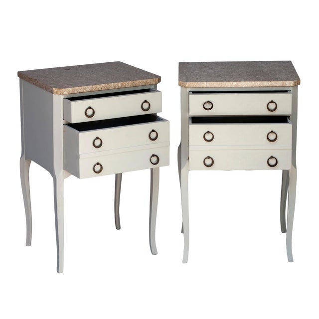 French Antique Marble Top Nightstands, 2 Pieces For Sale - Image 3 of 10