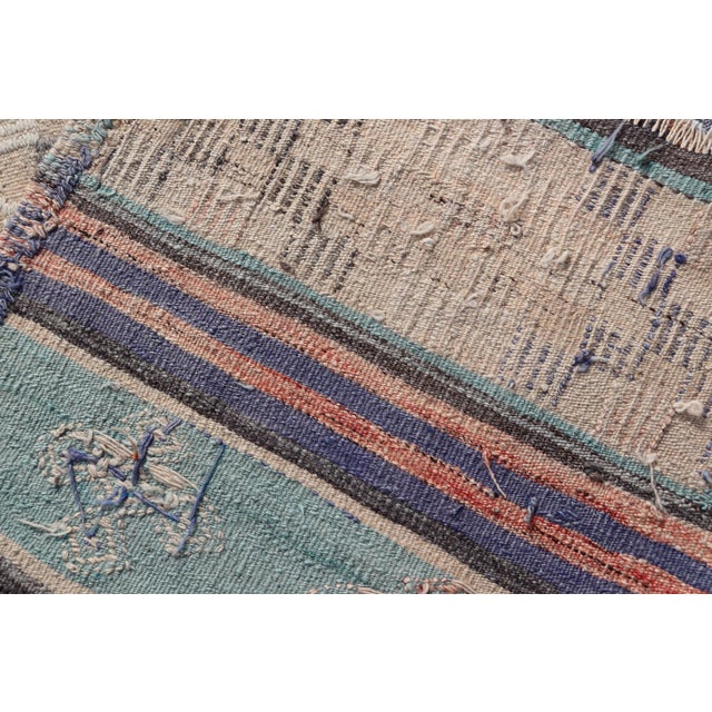 Stripe Design Turkish Vintage Flat-Weave Rug in Light Green, Purple, and Peach For Sale - Image 11 of 11