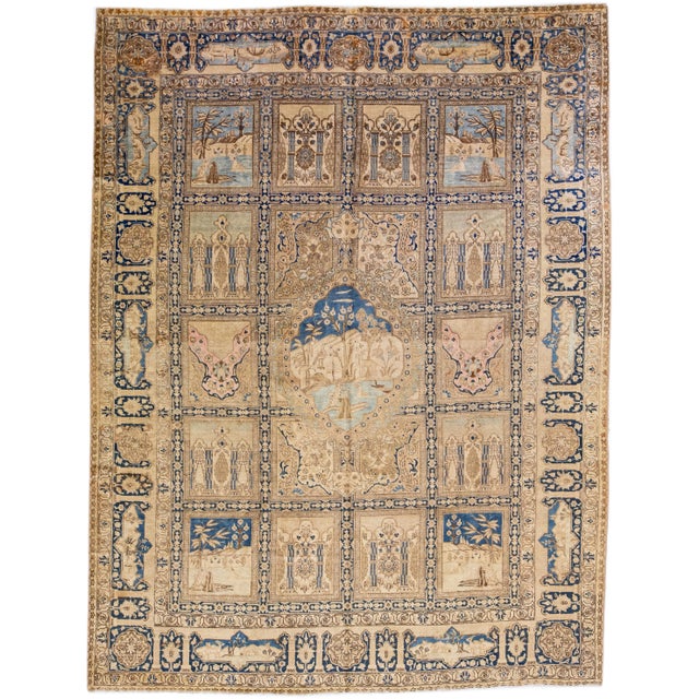 Textile 1930s Handmade Antique Persian Tabriz Wool Rug in Beige Withh Allover Design For Sale - Image 7 of 7