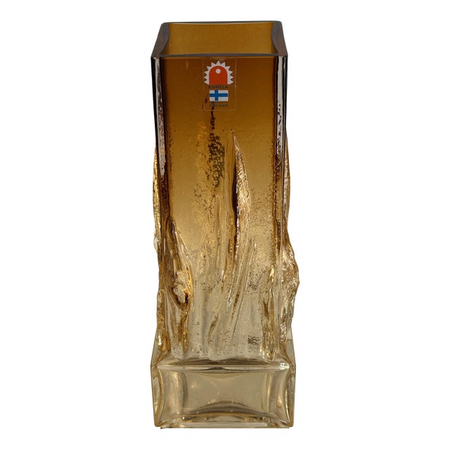 Brutalist Art Glass Amber Liekki Vase by Eino Wänni for Kumela, Finland, 1970s For Sale