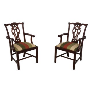Pair Maitland Smith Chippendale Mahogany Arm Chairs For Sale