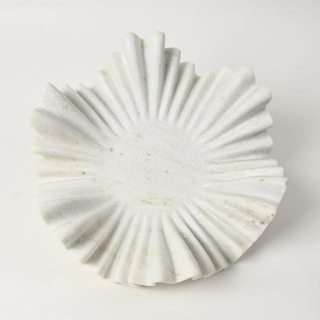 Luxe Carved Marble Ruffle Bowl on Pedestal 12" For Sale - Image 11 of 18