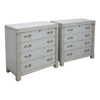 1950s John Stuart French Blue Painted Neoclassical Style Chests -Pair For Sale