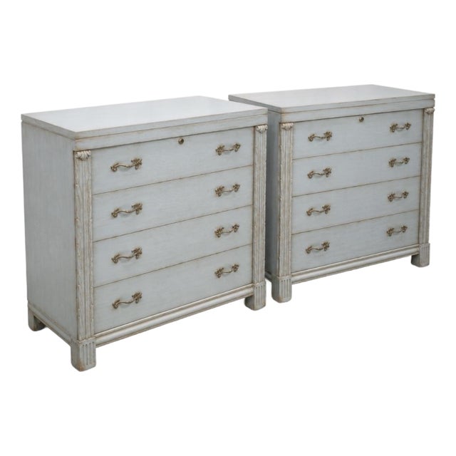 1950s John Stuart French Blue Painted Neoclassical Style Chests -Pair For Sale