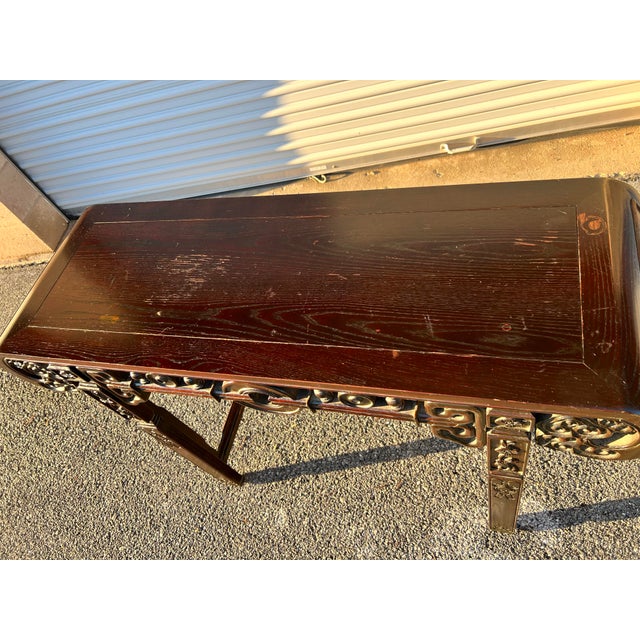 Vintage Ebony Finish Chinoiserie Style Console or Hall Table Circa 1970’s For Sale - Image 4 of 12
