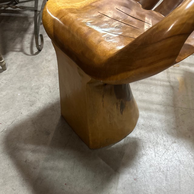 Vintage Hand Carved Natural Wood Hand Chair For Sale - Image 9 of 9