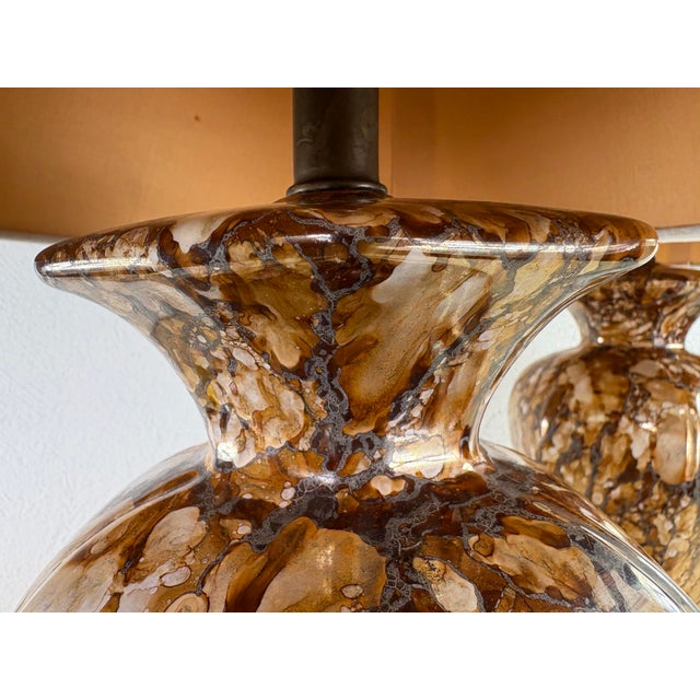 Mid-Century Vintage Faux Marble Pottery Table Lamps/a Pair For Sale - Image 4 of 11