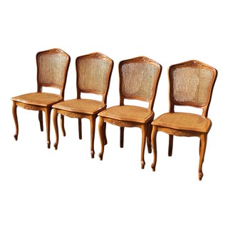 Vintage Wooden Cane Dining Chairs, Set of 4 For Sale