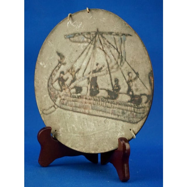 Metal Fire-Enamelled Copper Plate with Odyssey Ulysses Voyage Motig from B.M.B. Manufacture, Florence, 1920s For Sale - Image 7 of 18