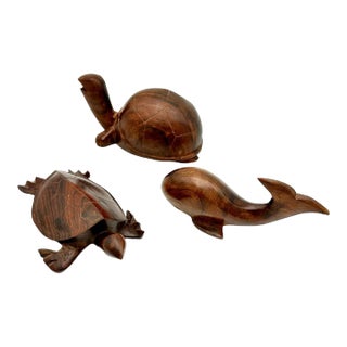 Late 20th Century Hand Carved Wood Seascape Figurines Set of 3 For Sale