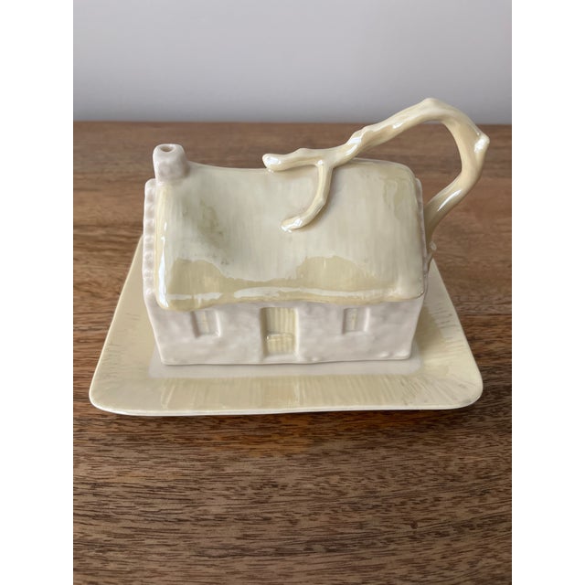 Farmhouse 1980s Belleek Forest Cottage Covered Butter Dish 7th Gold/Brown Mark, Ireland For Sale - Image 3 of 10