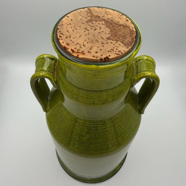 Mid-Century Modernist Italian Green Ceramic Carafe with Cork by Baldelli For Sale - Image 13 of 14