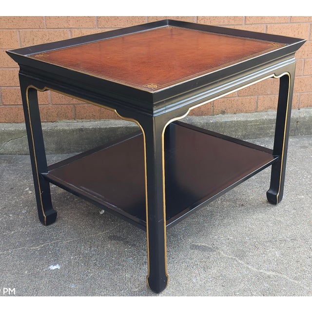 Heritage Henredon Ebonized and Parcel Gilt Two Tier Side Table For Sale - Image 10 of 11