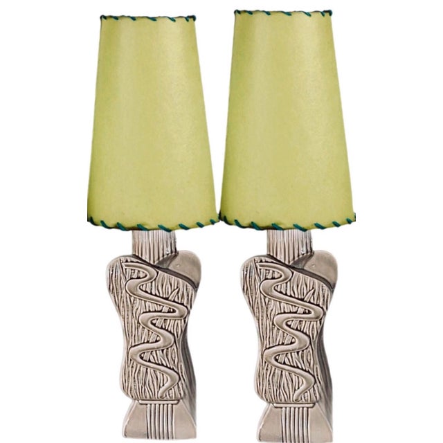 40s Pair Phil-Mar Style Art Deco Mid Century Modern Abstract Ceramic Table Lamps Exquisite, organic, freeform pair of late...