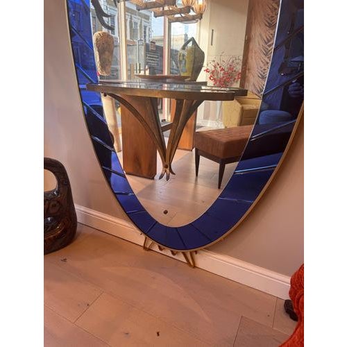 1950s Large Cobalt Blue Mirror and Console attributed to Cristal Arte, 1950s For Sale - Image 5 of 8