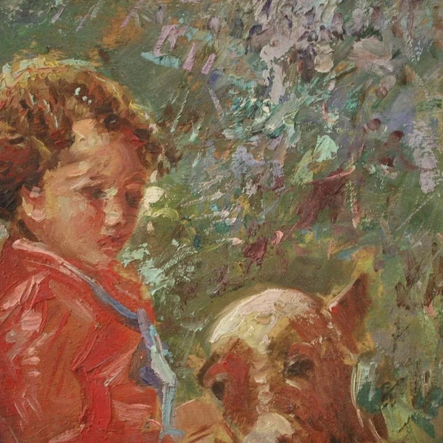 Italian Artist, Girl with a Calf, Mid-20th Century, Oil on Board For Sale - Image 8 of 13