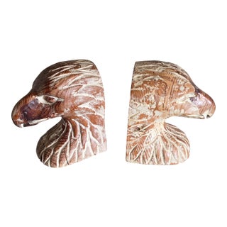 Carved Wood Eagle Head Bookends For Sale
