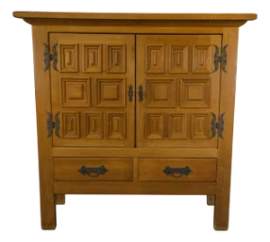 Rustic 2-Door, 2-Drawer Wardrobe in Oak and Wrought Iron, 1960s