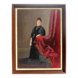 Antique 19 Century Large Oil Painting on Canvas, Female Portrait, Dated 1879, Framed
