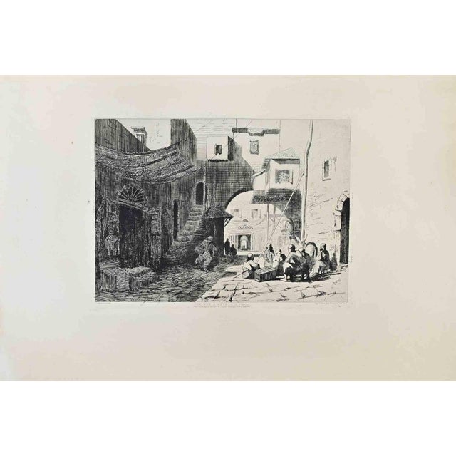 Une Rue à Beyrouth is a black and white etching realized by Charles Longueville in 1870s. Titled in the lower. Image size:...