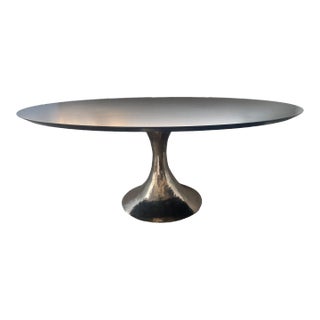 Julian Chichester Dakota Oval Table With Metal Base & Marble Top. England, 1990's. For Sale