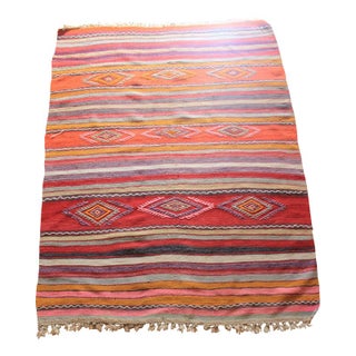 Warm Striped Turkish Kilim Rug For Sale