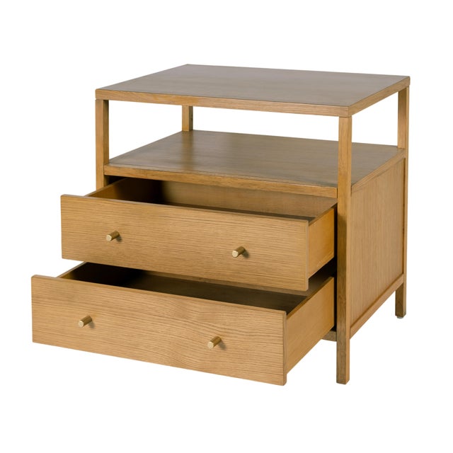 2020s Mendel 28 in. W Rectangular Wood 2 Drawer Wide Nightstand with Open Shelf, Light Oak For Sale - Image 5 of 11