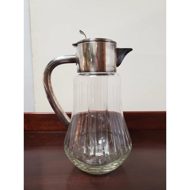 1930s German Glass and Silverplate Lemonade Pitcher With Ice Chamber