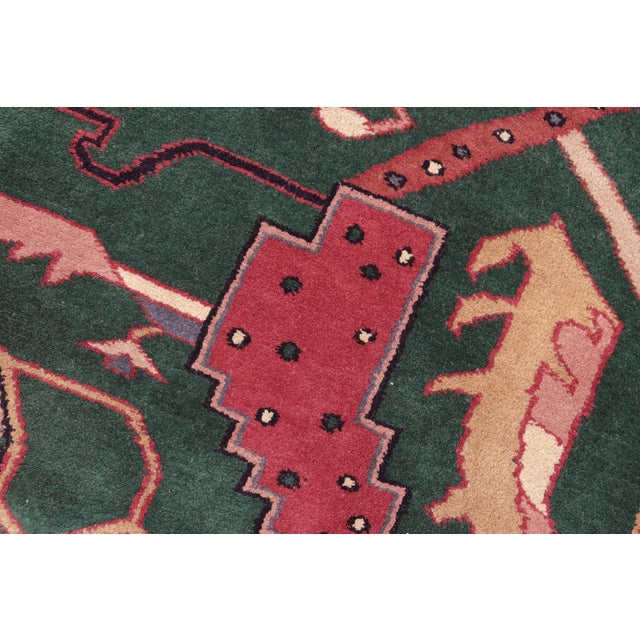 Textile Shabby Chic Artisan Green/Rust Hand Knotted Wool Rug - 8'2'' X 9'10'' For Sale - Image 7 of 9