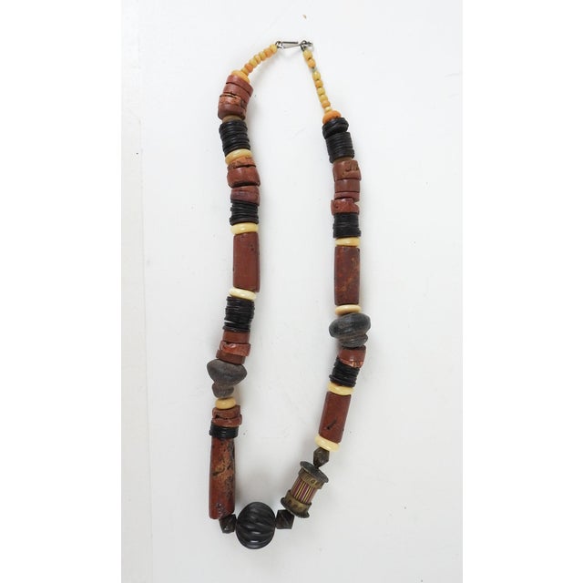 Metal Vintage 1990s Artist Made Tribal Bauxite Pottery Beaded Necklace For Sale - Image 7 of 7