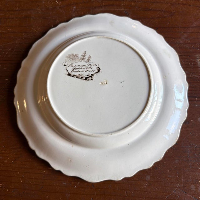 Antique Brown Transferware Staffordshire Plate, "Baker's Falls, Hudson River" For Sale - Image 9 of 14