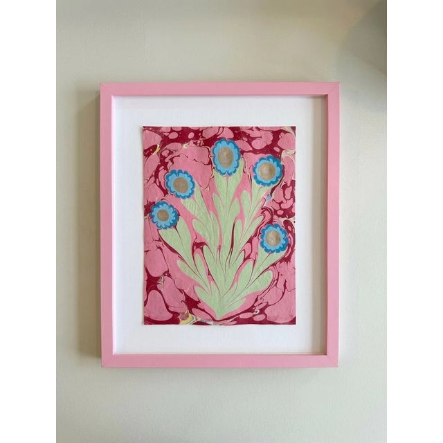 Unique, one of a kind and original Ebru flower paintings with a marbled background by artist, ByMelvin.