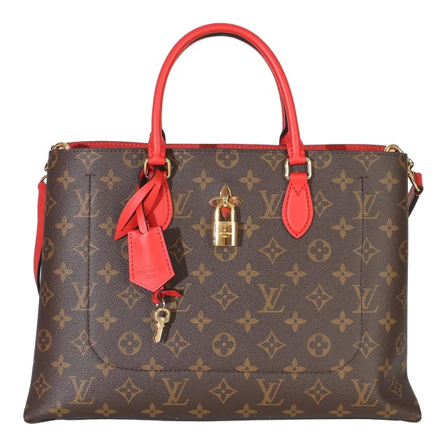 Red Monogram Canvas Flower Tote For Sale
