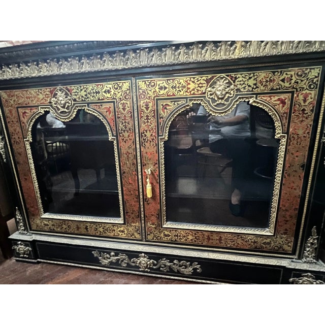 French 900 Sideboard with Two Glass Doors and Marble Top For Sale - Image 3 of 6