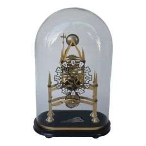 English Late 19th Century Skeleton Clock With Oval Glass Dome