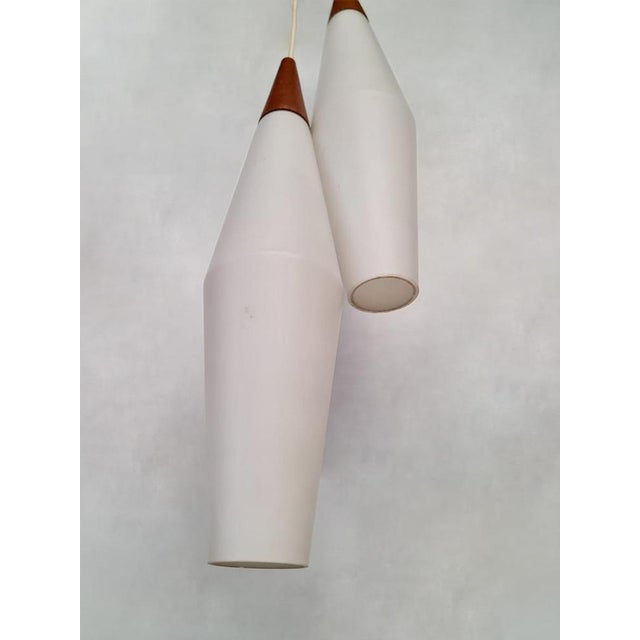 Vintage Danish Teak Frosted Glass Pendants Hanging Lamp from Holmegaard, 1960s For Sale - Image 3 of 4