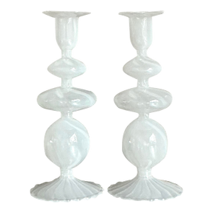 Vintage Boho Blown Glass Candlesticks After Murano