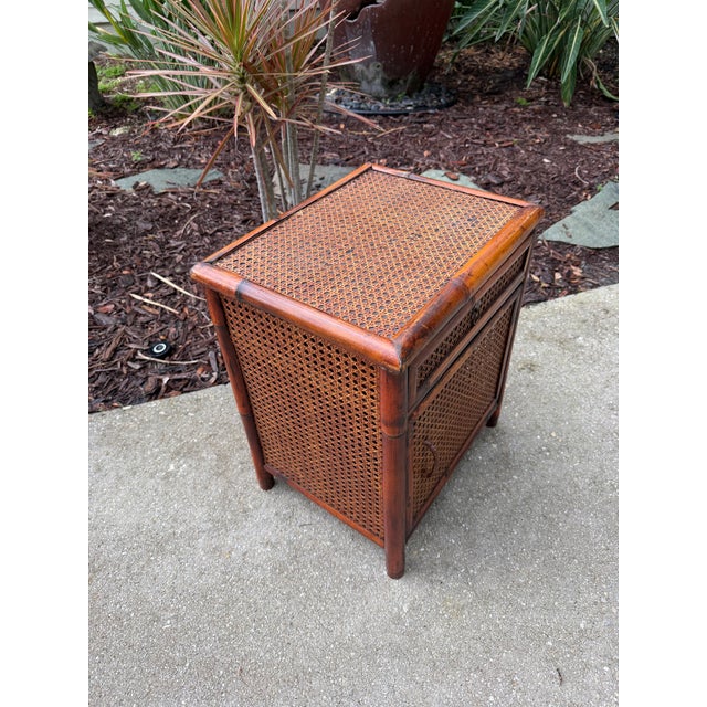 Late 20th Century Vintage Burnt Bamboo and Cane Accent Cabinet For Sale - Image 5 of 11
