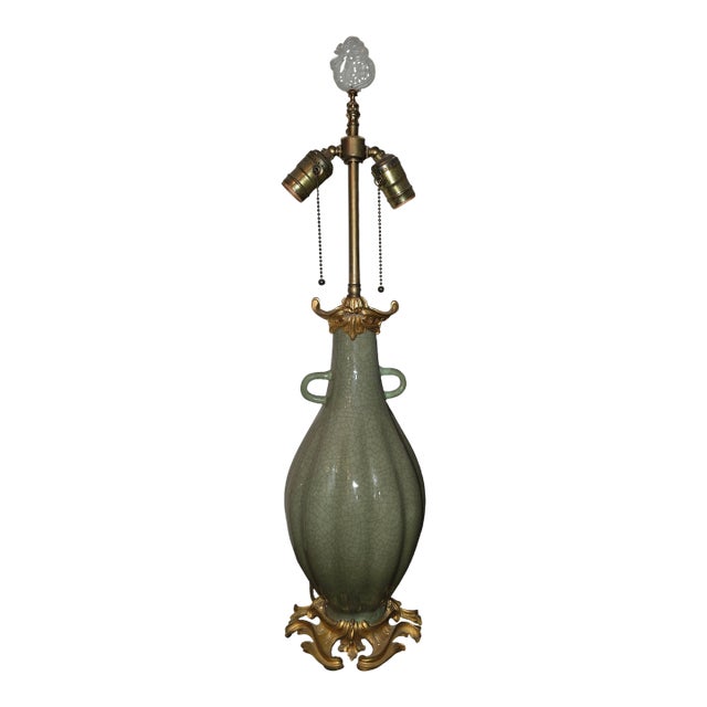 Antique Celadon Lamp With Gilt Bronze Mounts For Sale