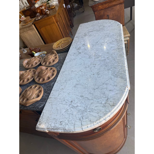 Wood 19th Century French Louis XVI Demilune Carrara Marble Top Sideboard / Buffet For Sale - Image 7 of 12