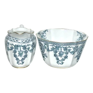19th Century Royal Crown Derby Blue & White Cereal Bowl & Milk Jug, Pair