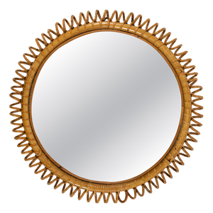 Mid-Century Round Rattan and Bamboo Wall Mirror in the style of Franco Albini, Italy, 1960s