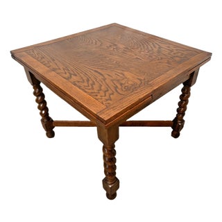 Antique Expanding Pub Kitchen Table Barley Twist Legs English Tiger Oak For Sale