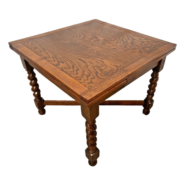 Antique Expanding Pub Kitchen Table Barley Twist Legs English Tiger Oak For Sale