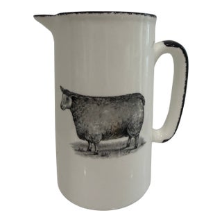 Vintage White Jug / Pitcher With a Sheep on Both Sides With Black Trim From England For Sale